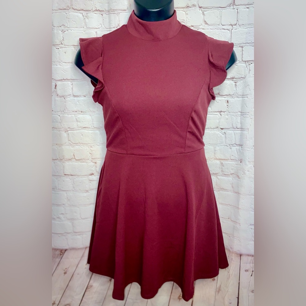 Burgundy Ruffle Sleeve Dress